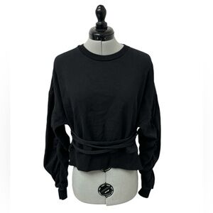 Solo Celeb Black Crew Neck Sweatshirt Wrap Belt Unique Oversized Sweater Size S